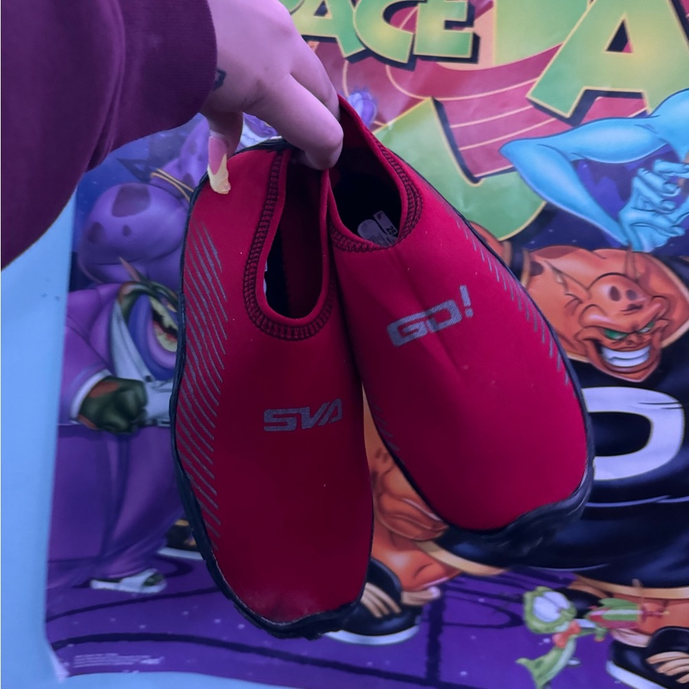Red Water Shoes with Black Trim